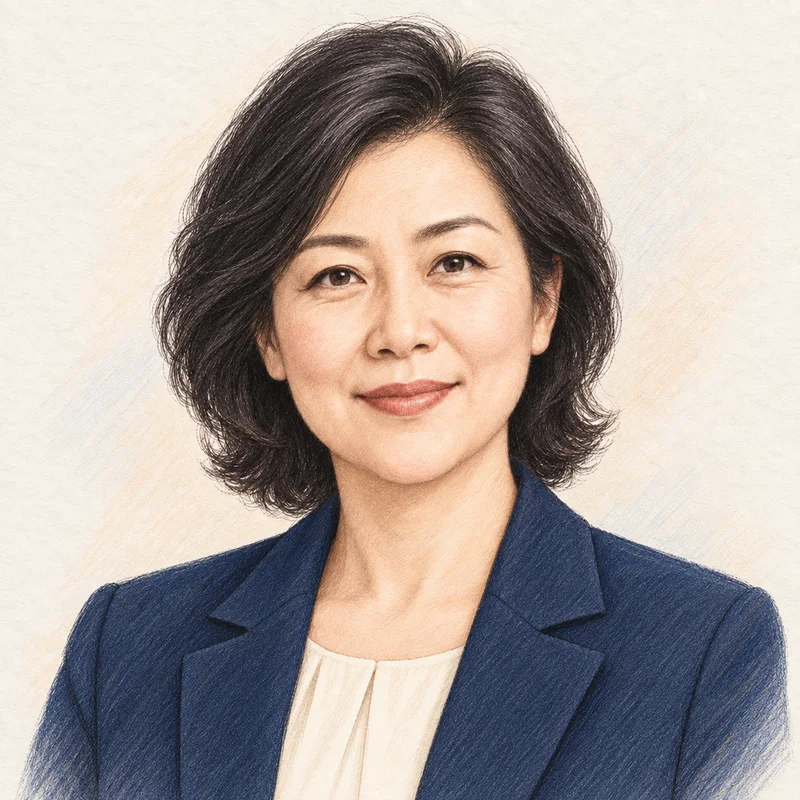 Colour illustrative portrait representing Mrs Zhao